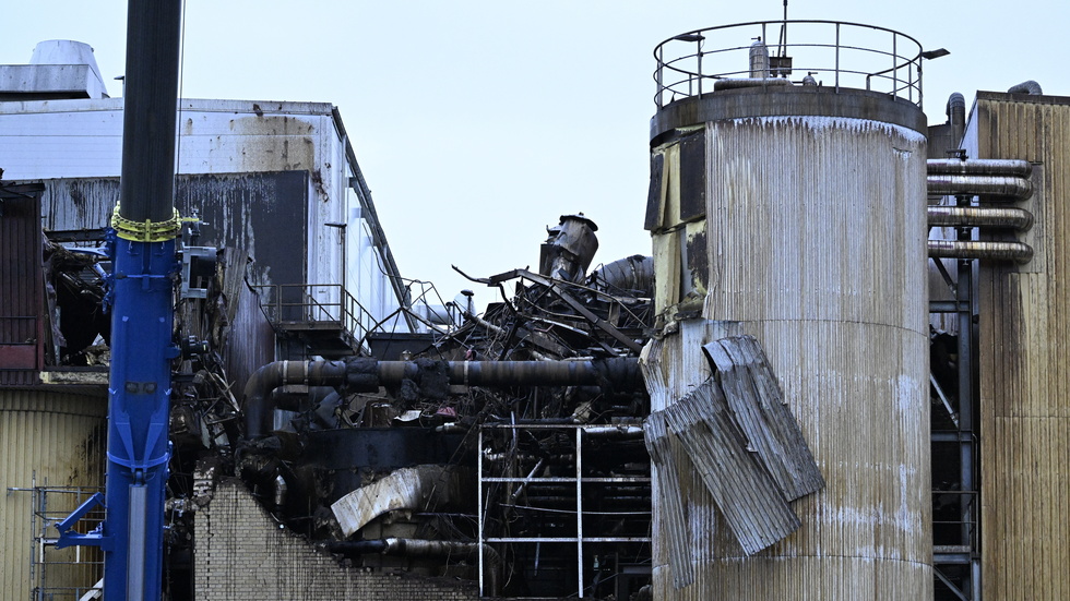 Delar av byggnaden skadades i explosionen på sockerbruket i Örtofta på lördagsmorgonen.