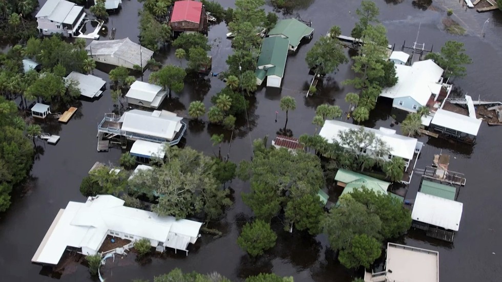 Översvämningar efter orkanen Idalias framfart i Steinhatchee, Florida, i USA.