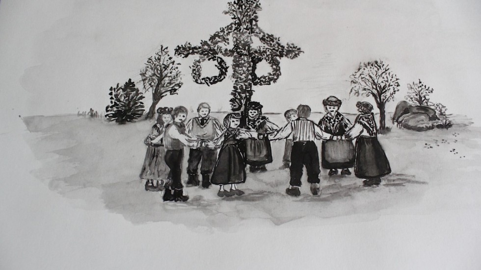 En av Annelie Petersens illustrationer i Marten Petersens senaste bok "Tjejen från Tveta", som nyligen tryckts.Den efterföljande tyska versionen har fått namnet "Rache an mittsommer".