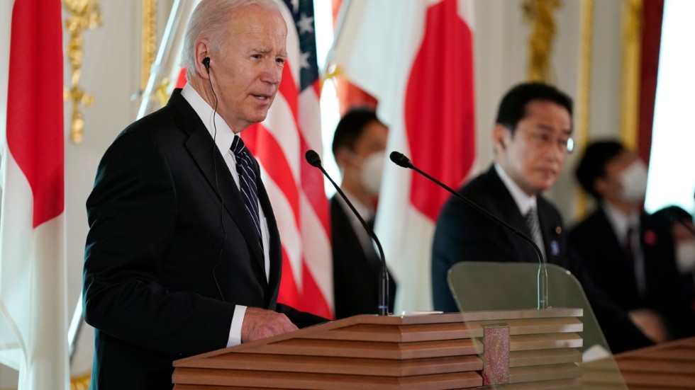 President Joe Biden under pressträffen med Japans premiärminister Fumio Kishida i Tokyo.