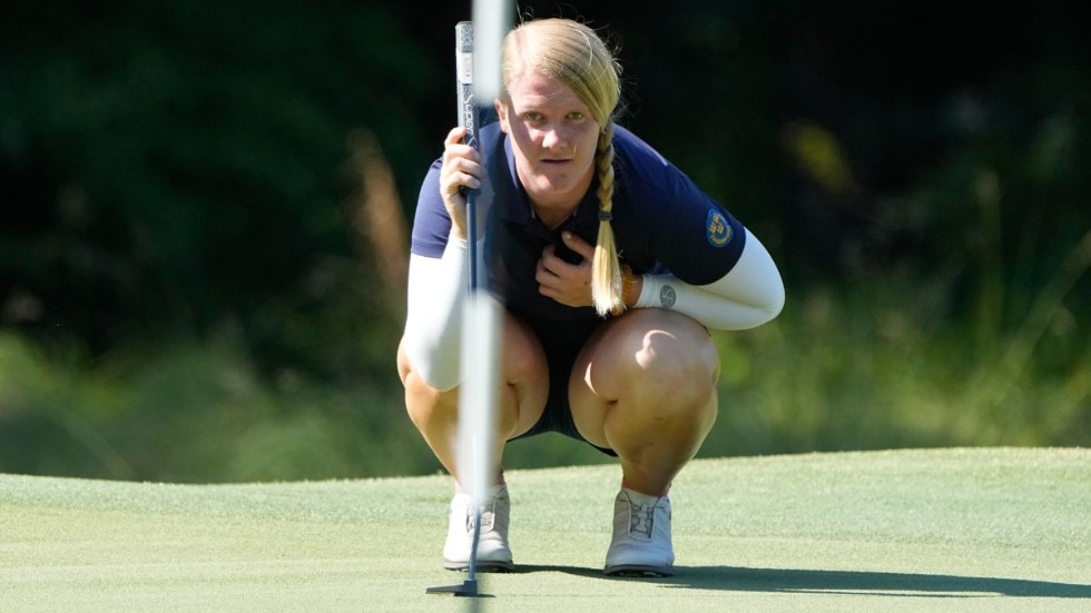 Ingrid Lindblad på den sensationella första US Open-rundan, där hon noterades för sex under par och i nuläget är i ledning.