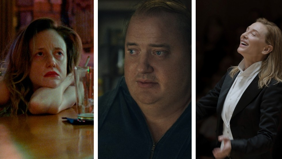 Andrea Riseborough i "To Leslie", Brendan Fraser i "The whale" och Cate Blanchett i "Tár". 