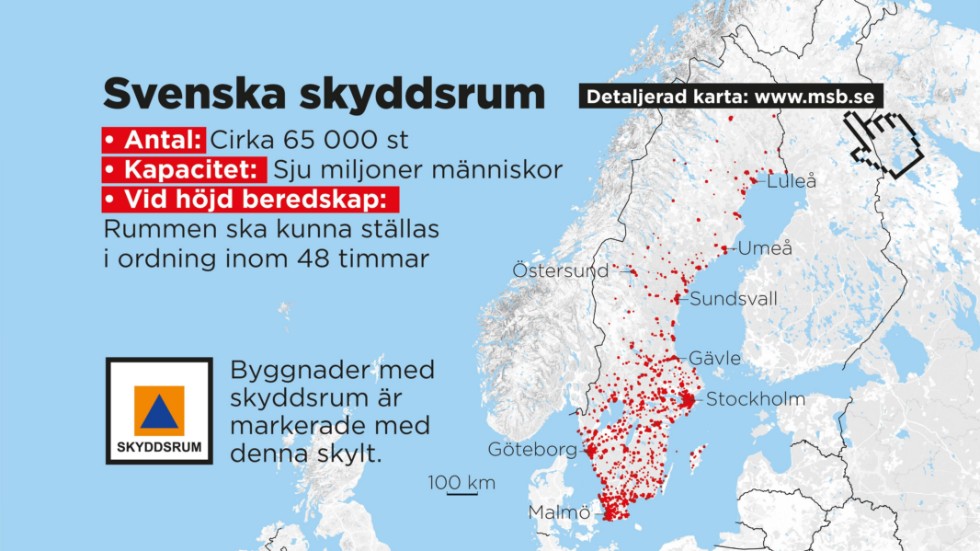 Det finns i Sverige i dag cirka 65|000 skyddsrum med plats för sju miljoner individer.