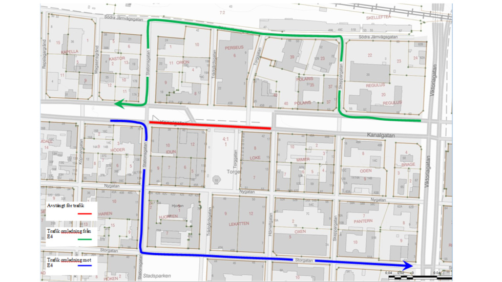 Gata avstängd i centrala Skellefteå