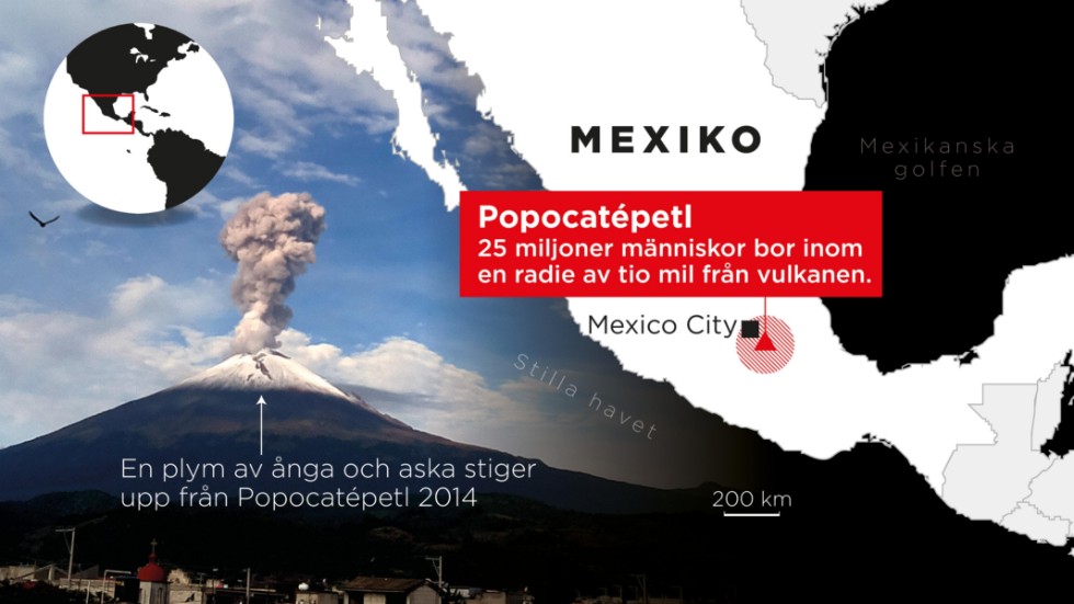 Mexikanska myndigheter har höjt varningsnivån vid vulkanen Popocatépetl.