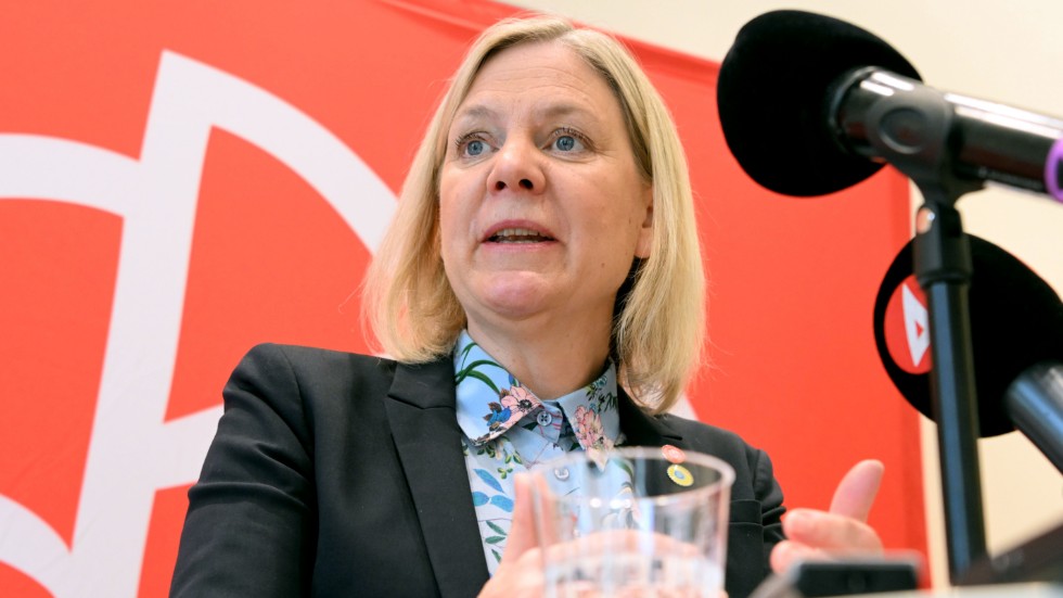 Socialdemokraternas partiordförande Magdalena Andersson (S) håller pressträff på LO-borgen på arbetarrörelsens dag första maj.