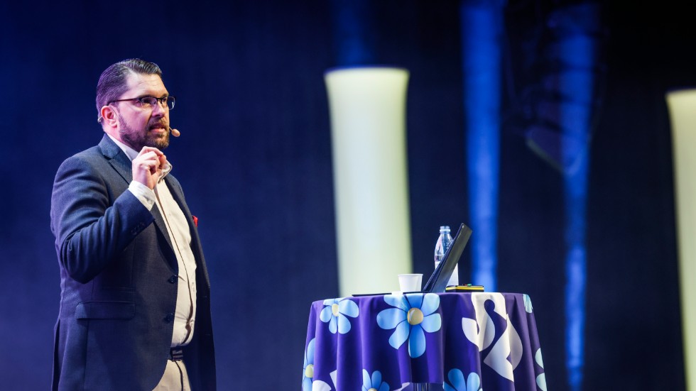 Sverigedemokraternas partiledare Jimmie Åkesson talade på partiets valkickoff på Stockholmsmässan.