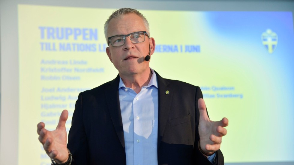 Janne Andersson på presskonferensen där han presenterade truppen till Nations League.