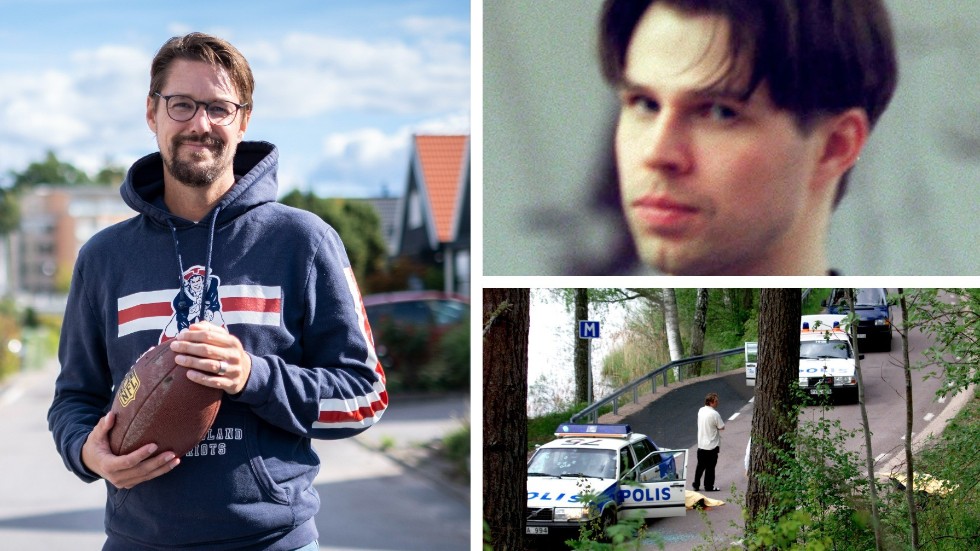 Emil Broberg (V) berättar att det är först nu, 23 år senare, som han blir riktigt skärrad när han tänker på att polismördaren Andreas Axelsson (högst upp till höger), som hade kopplingar till den nynazistiska miljön, hade hans namn och adress i fickan.