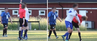 Domare slagen under fotbollsmatch