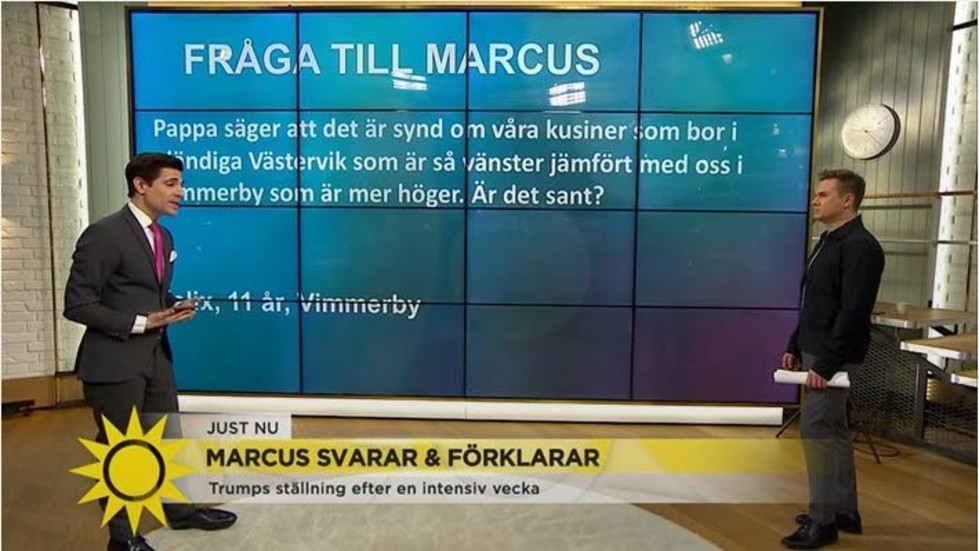 TV4:s politiske kommentator Marcus Oscarsson och programledaren Anders Pihlblad fick en fråga om Västervik och Vimmerby.