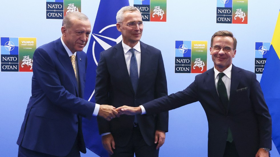 Svenskarna är inte nöjda med löftet att hjälpa Turkiet in i EU, visar en undersökning. Bilden är från Natos toppmöte i Vilnius, Litauen, i mitten av juli.