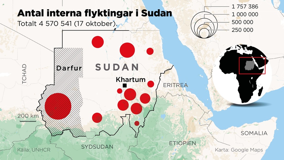 Antalet interna flyktingar i Sudan var den 17 oktober drygt 4,5 miljoner enligt UNHCR.