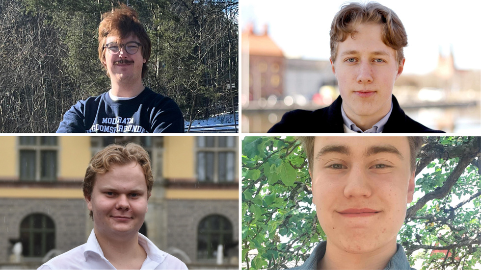Vi har anmält Monica Johansson (S) till Lyxfällan, skriver fyra företrädare för MUF i Sörmland. På bilden: Antoni Welk, Albin Johansson, Elias Nyqvist och David Dahlin.