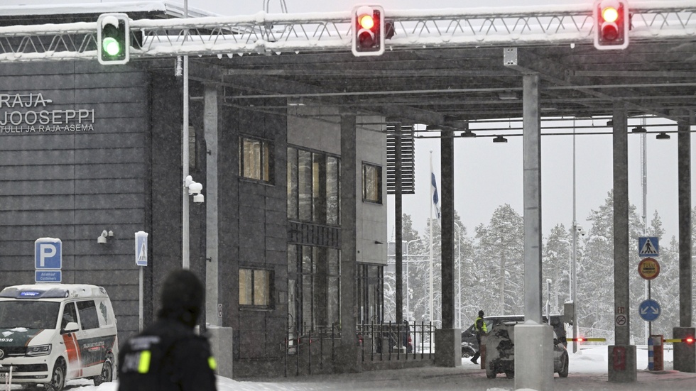 Gränsövergången i Raja-Jooseppi i finländska Lappland är den enda som landet håller öppen mot Ryssland för närvarande. Den här bilden togs på lördagen.