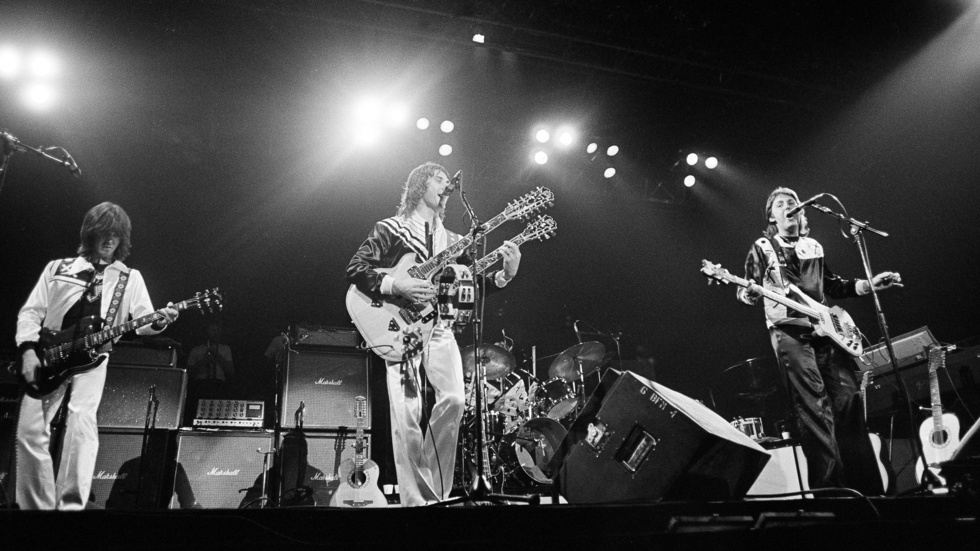 Paul McCartney och Wings. Denny Laine i mitten. Arkivbild.