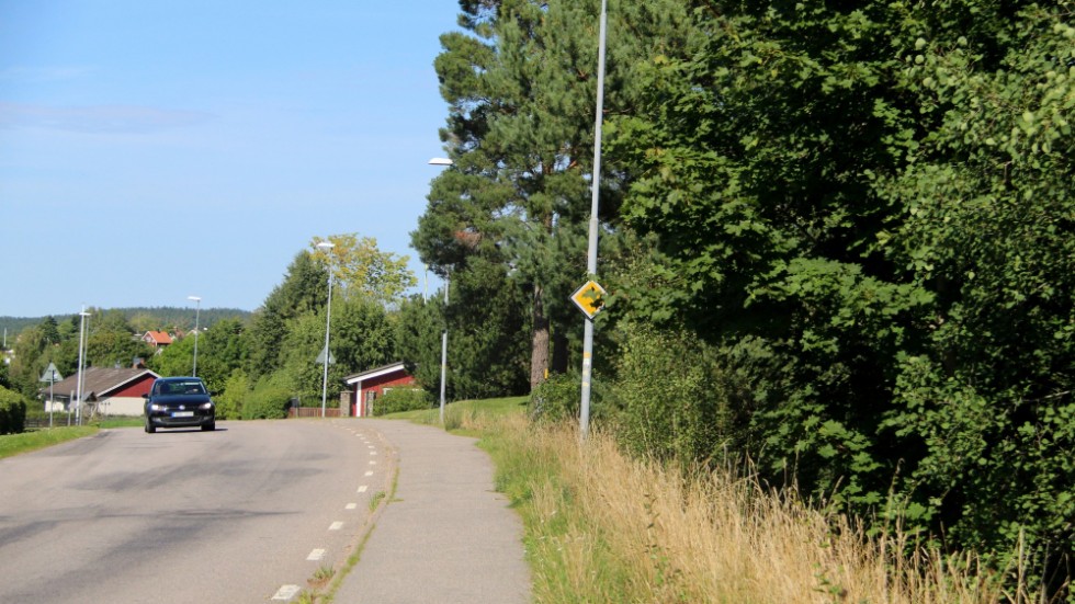 Här, på båda sidor av Kalmarvägen i Rimforsa, vill tre fastighetsägare sälja ett markområde till kommunen.