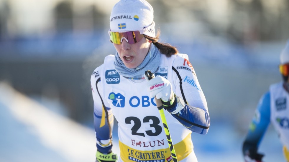Charlotte Kalla under masstartsloppet i Falun i lördags.