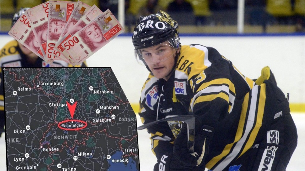 Adam Rundqvist, som spelar ishockey i Schweiz, vann 35 000 kronor i Vimmerby Hockeys "Halva Potten". 