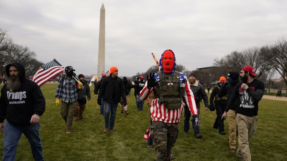 Maskerade deltagare i onsdagens våldsamma protester i Washinton DC.