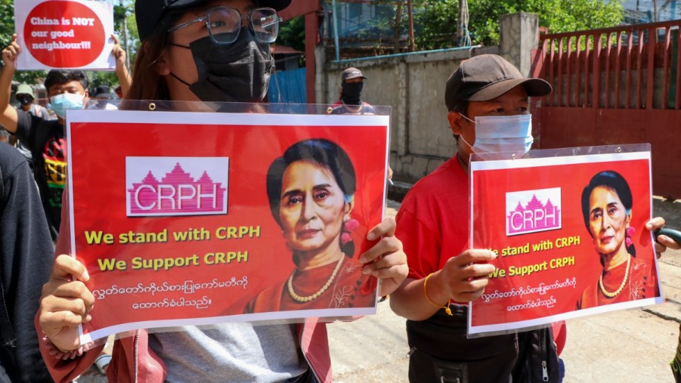 Demonstration till stöd för Aung San Suu Kyi i Rangoon tidigare i år.