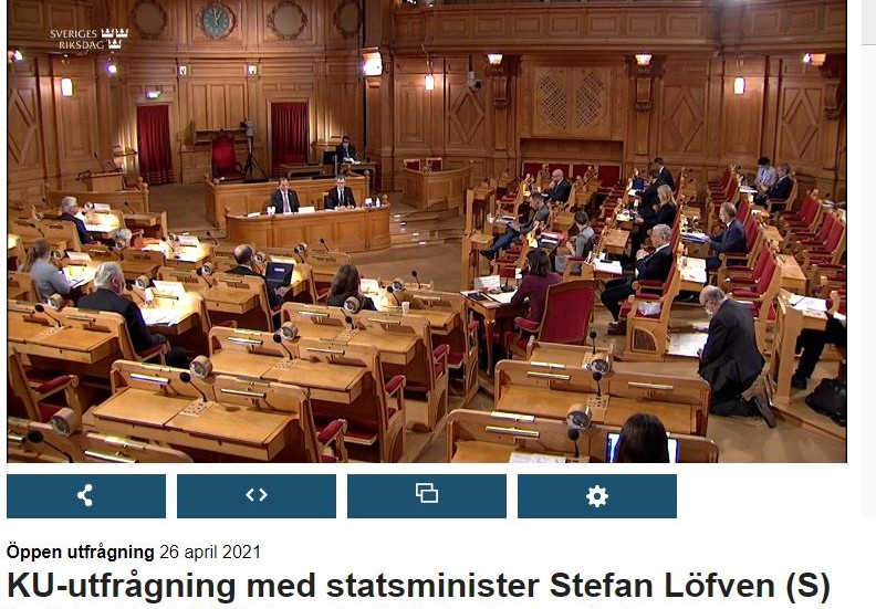 Stefan Löfven svarade på frågor om Covidpolitiken inför KU i riksdagen. 