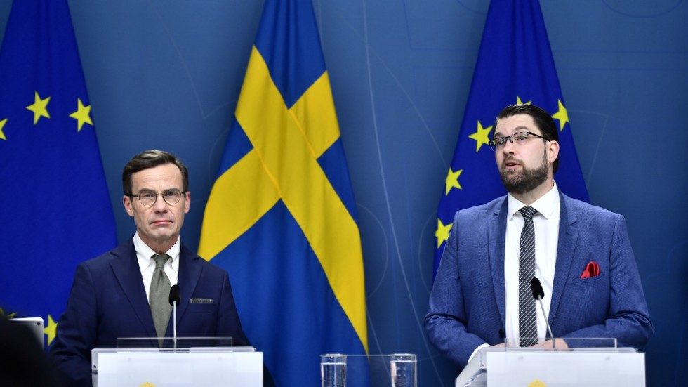 Statsminister Ulf Kristersson (M) och Sverigedemokraternas partiledare Jimmie Åkesson (SD). Arkivbild.