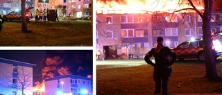 Se bilderna från nattens jättebrand – stora skador på lägenhetshuset
