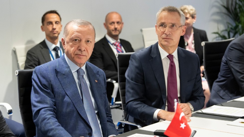 Det är Natos övriga medlemskrets och generalsekreteraren Jens Stoltenberg, (th), som behöver klargöra för medlemmen Turkiet, att dess president Erdogan (tv) kommit med orimliga krav på Finland och Sverige.