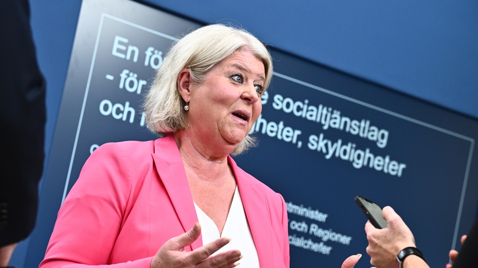 Socialtjänstminister Camilla Waltersson Grönvall (M) hade pressträff om regeringens förslag om en ny socialtjänstlag i början av juli.