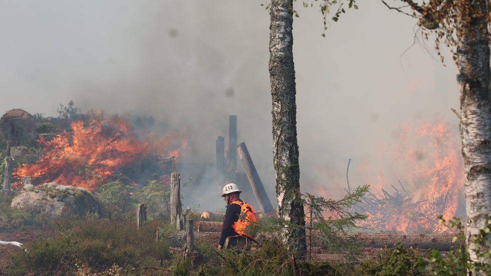 SMHI varnar för risk för skogsbrand under onsdagen och torsdagen. I förra veckan utbröt en skogsbrand utanför Gullringen. Bilden är därifrån. 