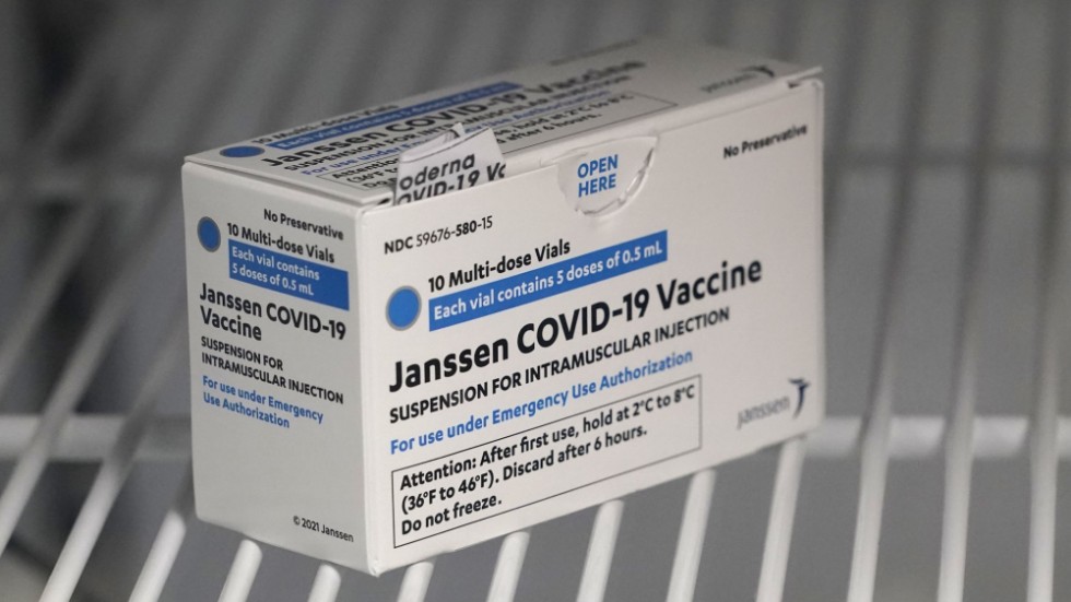 En förpackning med vaccinet från Janssen, som ägs av amerikanska läkemedelsjätten Johnson & Johnson.