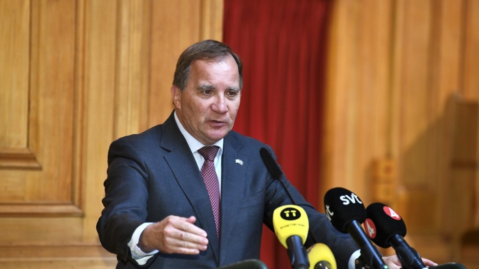 Statsminister Stefan Löfven (S) under pressträffen efter dagens talmansrunda.