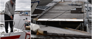 Stor förödelse i Kåge småbåtshamn efter onsdagens regnoväder: ”Min brygga ligger i bitar”