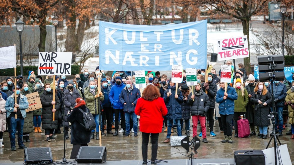 Företrädare för det norska kulturlivet demonstrerade tidigare i veckan utanför Stortinget. Arkivbild.