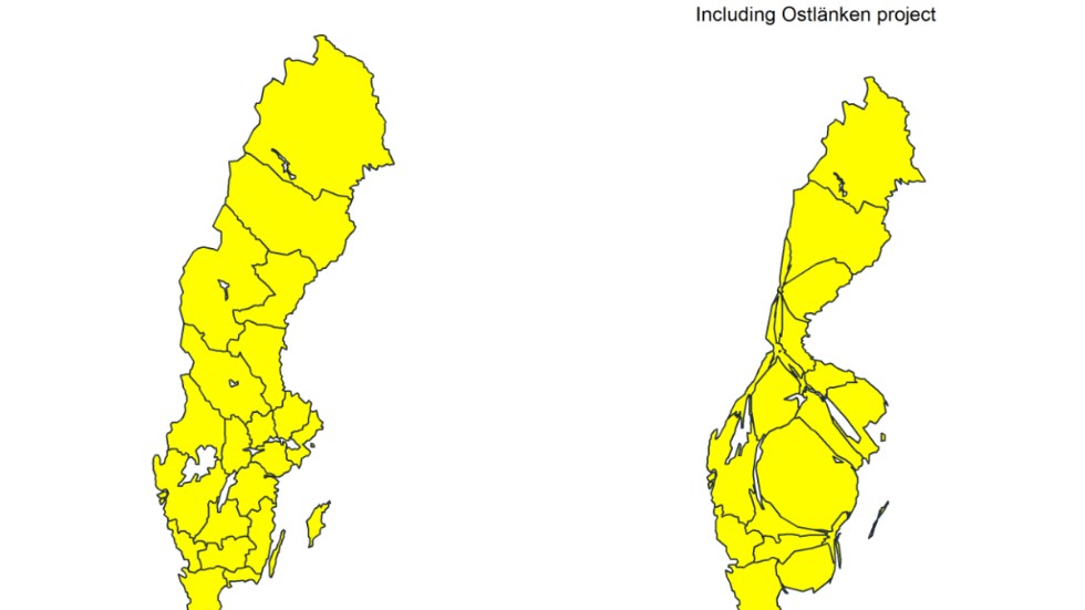 Enligt denna infrastrukturkarta som Stockholms Handelkammare tagit fram är nivån på investeringar bland de lägsta i landet för Kalmar län, både totalt och räknat per invånare.