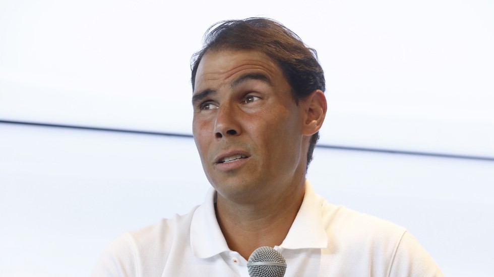 Rafael Nadal när han berättade om att skadan sätter stopp för spel i Franska mästerskapen. Arkivbild.