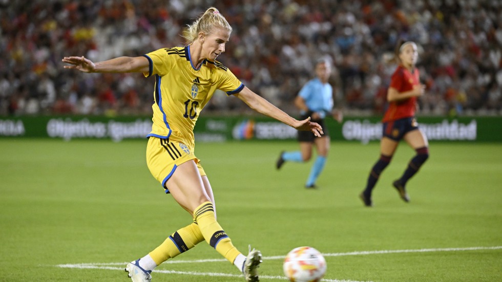 Sofia Jakobsson under fredagens landskamp mellan Spanien och Sverige.