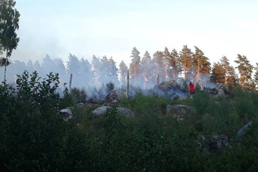 Så här såg det ut när en skogsbrand härjade i Målstena, Åtvidabergs kommun, på lördagen.