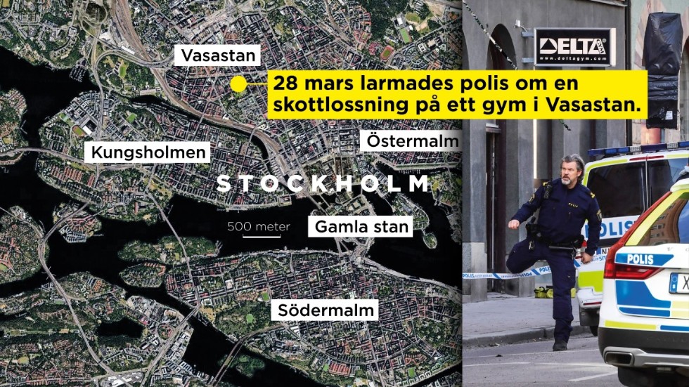 Den 28 mars larmades polis om en skottlossning på ett gym i Vasastan i Stockholm.