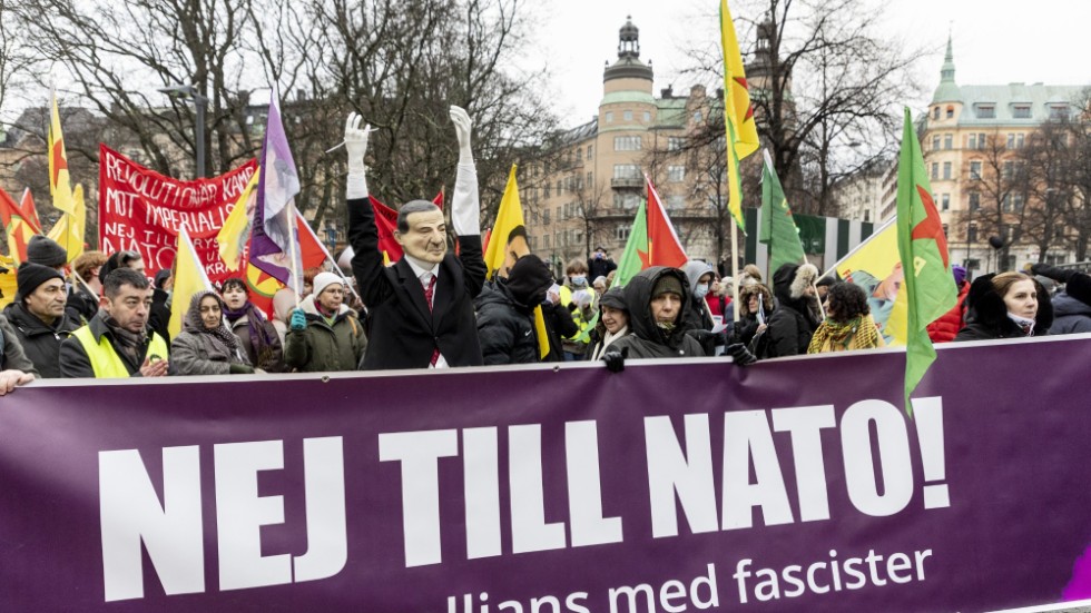 En bild från en nylig demonstration mot den svenska Natoanslutningen. 