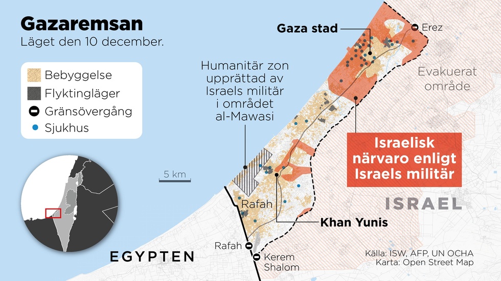 Israelisk närvaro enligt Israels militär (t o m den 10 december).