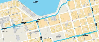 Karta: Studentflakens väg genom Luleå och Boden