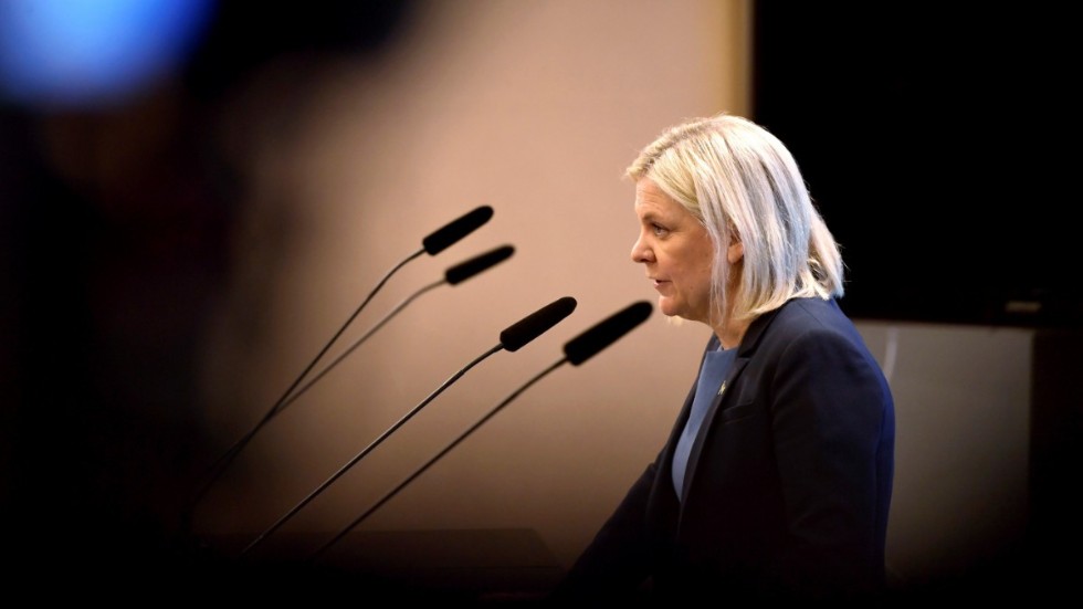 Magdalena Andersson (S) vid onsdagsförmiddagens pressträff.
