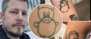 Det började med griskossan Tord • Stefan tatuerar in elevernas verk på kroppen
