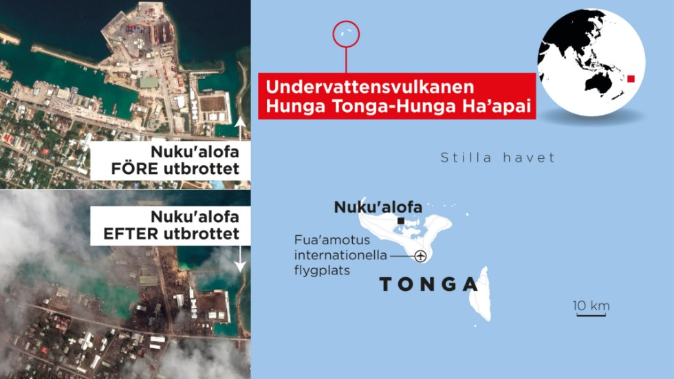 Det kraftiga vulkanutbrottet i havet utanför Tonga i januari 2022 spydde ut materia 57 kilometer upp i luften.