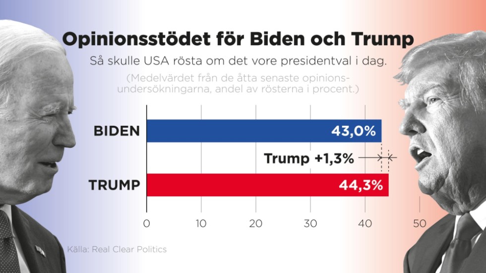 Så skulle USA rösta om det vore presidentval i dag.