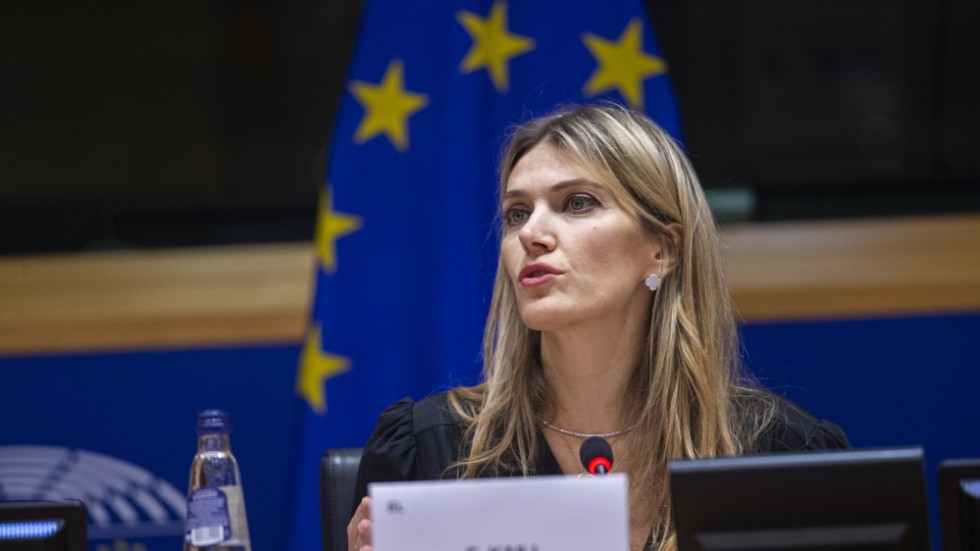 Grekiska ledamoten Eva Kaili i EU-parlamentet innan hon greps i december. Arkivfoto.