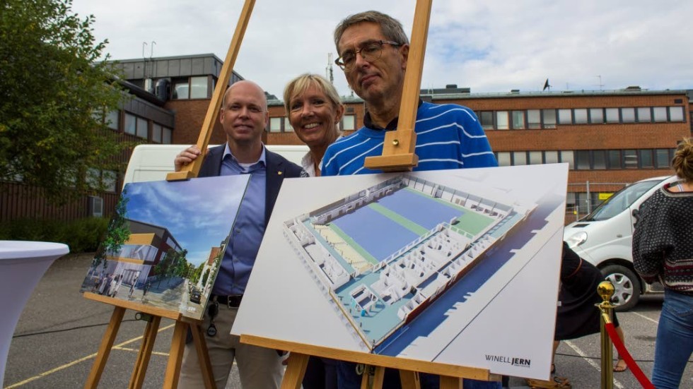 Andreas Hagström, Linköpings kommun. Susanna Roback, tf vd Lejonfastigheter och Hans Mayer, Linköpings kommun är tre nyckelpersoner när Nya Vasahallen ska byggas.