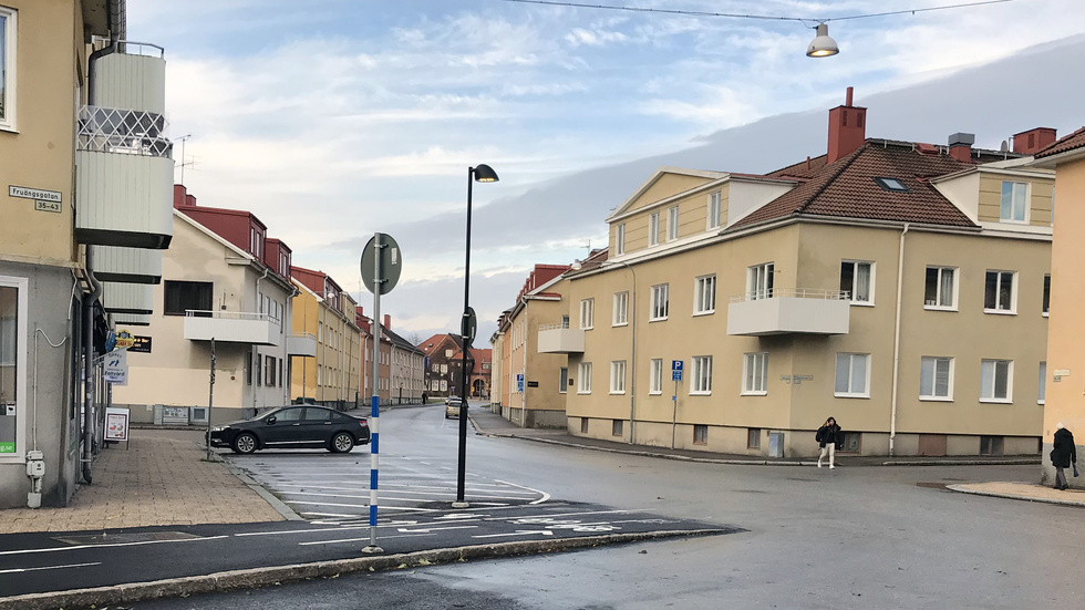 Korsningen Fruängsgatan-Magasingatan-Borgaregatan.